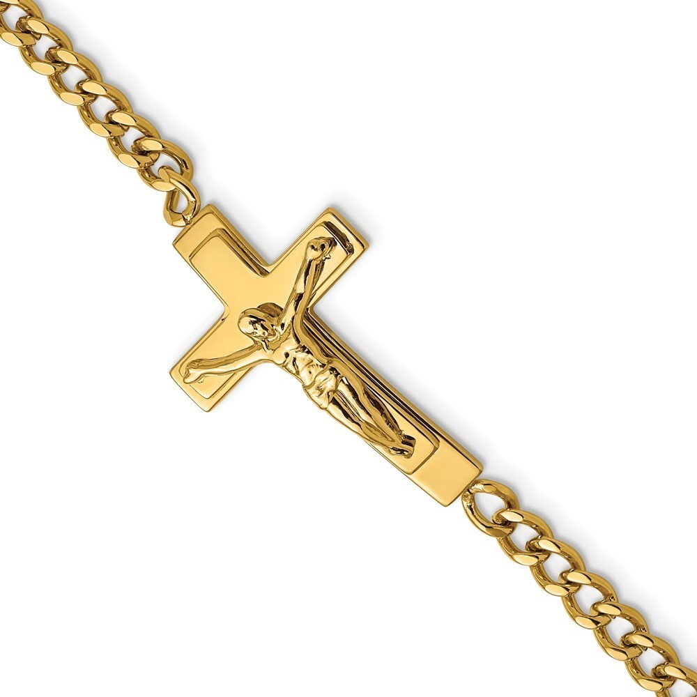 Chisel Stainless Steel Yellow IP-plated Crucifix 8.5 inch Bracelet